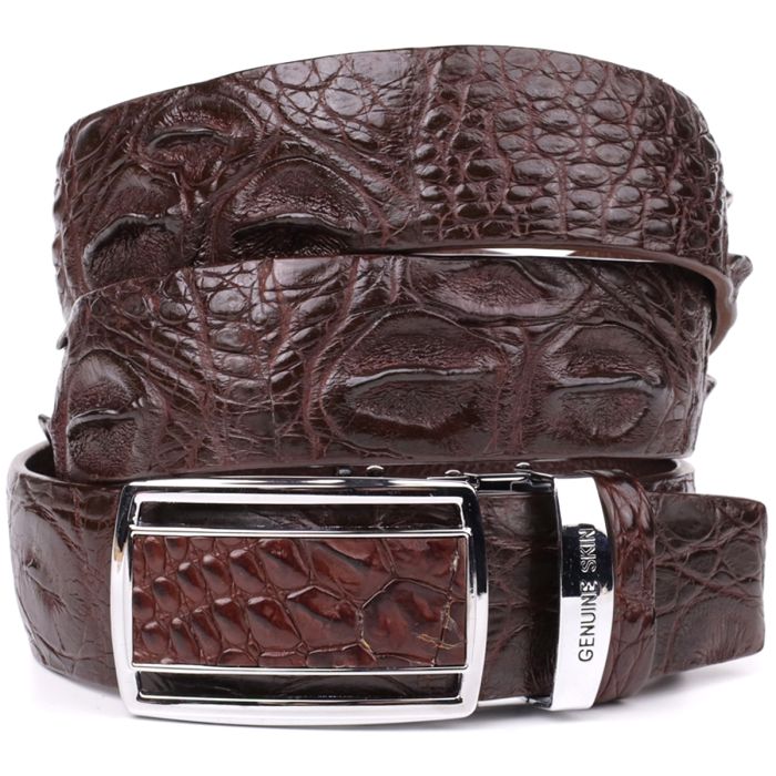 Ремень-автомат CROCODILE LEATHER 18240 из натуральной кожи крокодила Коричневый