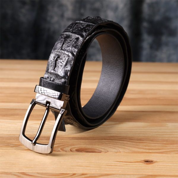 Ремень мужской CROCODILE LEATHER 18008 из натуральной кожи крокодила Черный