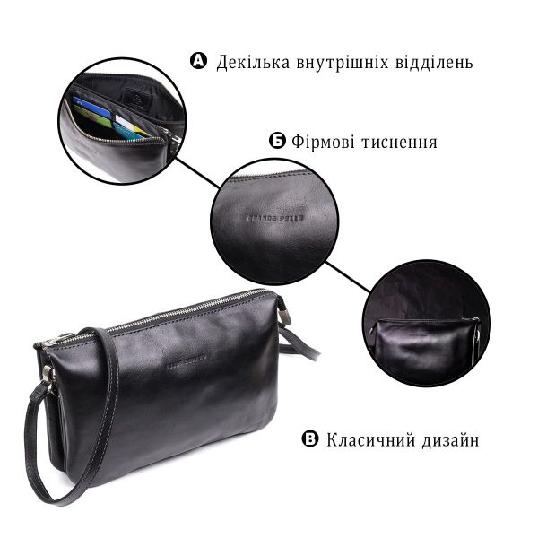 Роскошный женский клатч из натуральной кожи GRANDE PELLE 11657 Черный