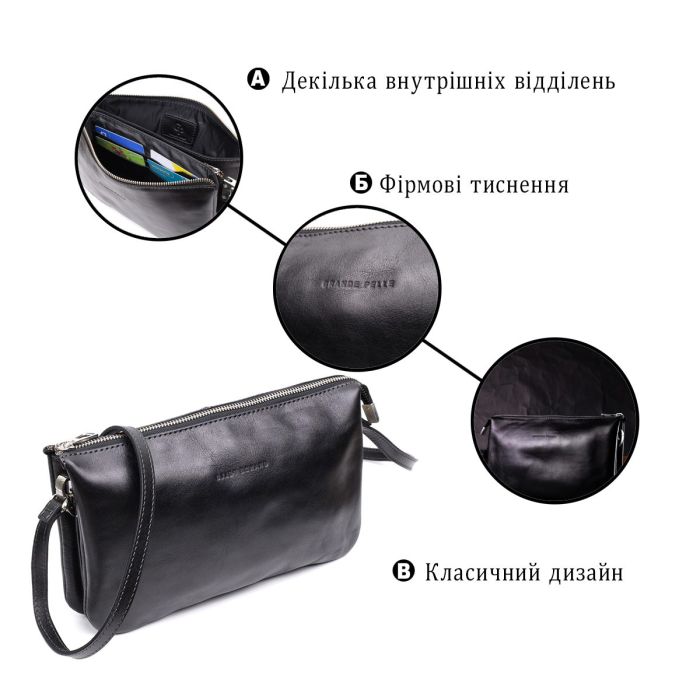 Роскошный женский клатч из натуральной кожи GRANDE PELLE 11657 Черный