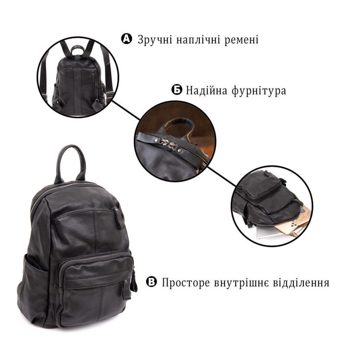 Рюкзак городской в гладкой коже Vintage 20411 Черный