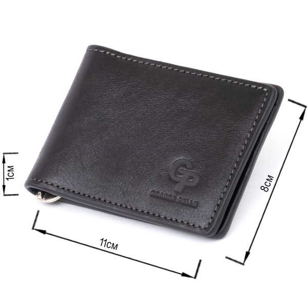 Стильное портмоне с зажимом для денег без застежки GRANDE PELLE 11295 Черное