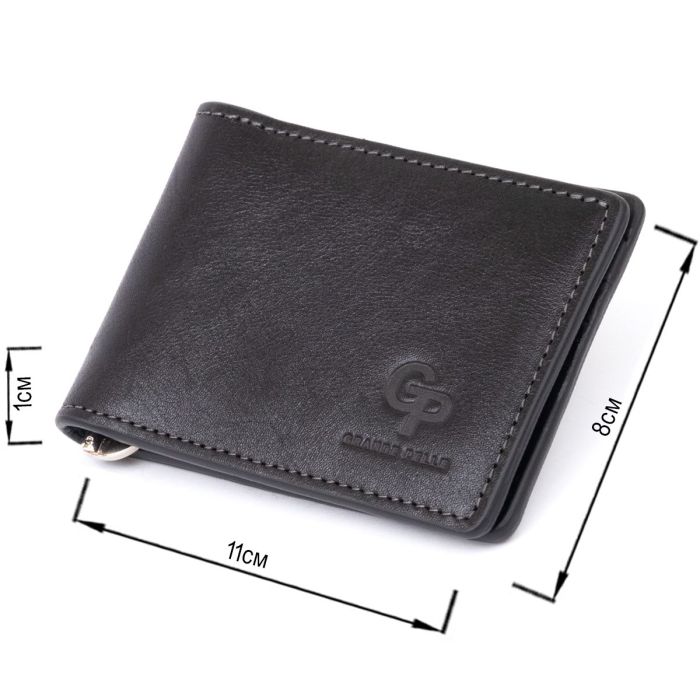 Стильное портмоне с зажимом для денег без застежки GRANDE PELLE 11295 Черное