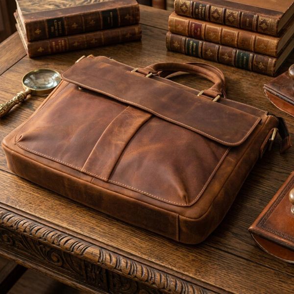 Мужской кожаный портфель для документов ноутбука и работы Vintage 22673 Коричневый