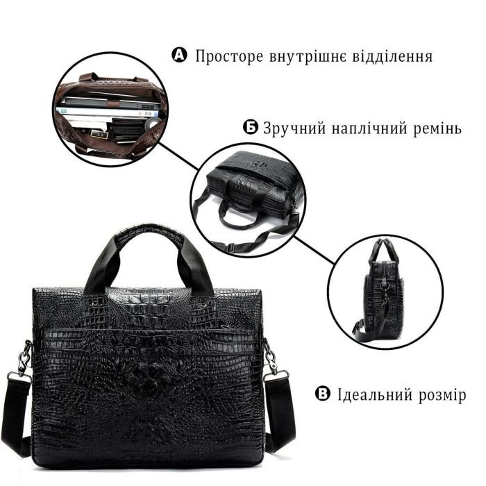 Сумка для ноутбука с тиснением под рептилию Vintage 14718 Черная