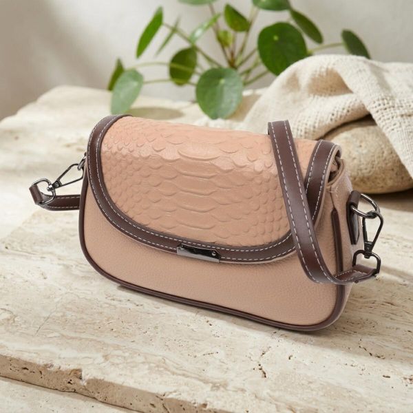 Сумка для женщин с фактурным клапаном из натуральной кожи Vintage 22373 Бежевая