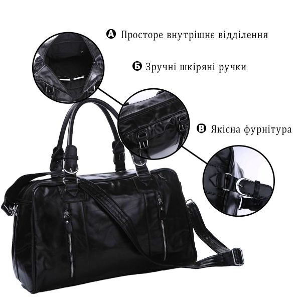 Кожаная дорожная сумка для путешествий командировок и спортзала Vintage 14135 Черная