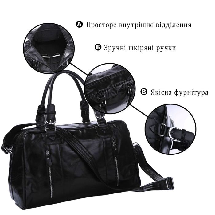 Кожаная дорожная сумка для путешествий командировок и спортзала Vintage 14135 Черная