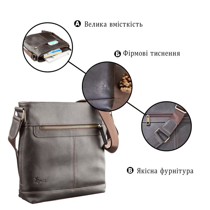Сумка многофункциональная мужская SHVIGEL 11178 в гладкой коже Коричневая