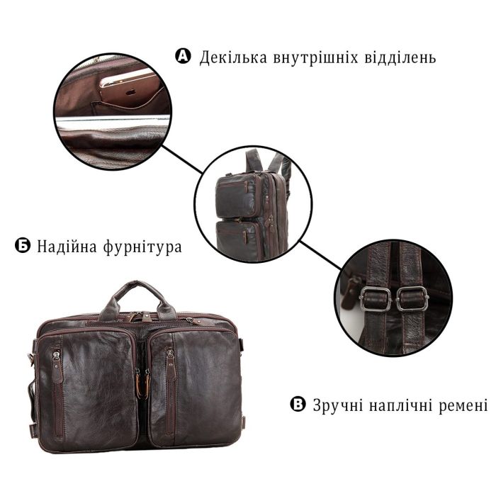 Сумка мужская Vintage 14106 трансформер Коричневая