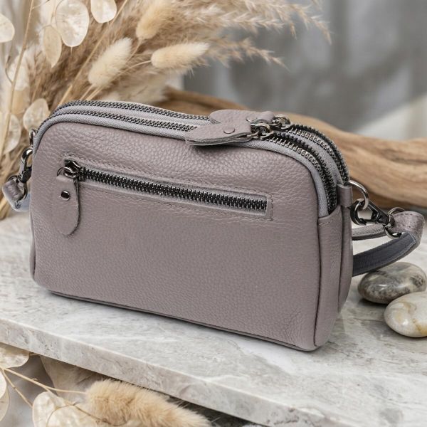 Сумка женская на два отделения из натуральной кожи Vintage 22278 Серая