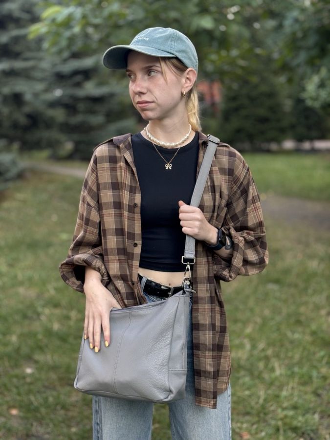 Женская сумка с двумя ремешками из натуральной кожи Vintage 23054 Серый