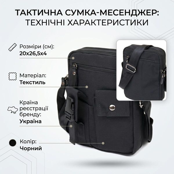 Текстильная сумка через плечо для документов и города Vintage 20660 Черная