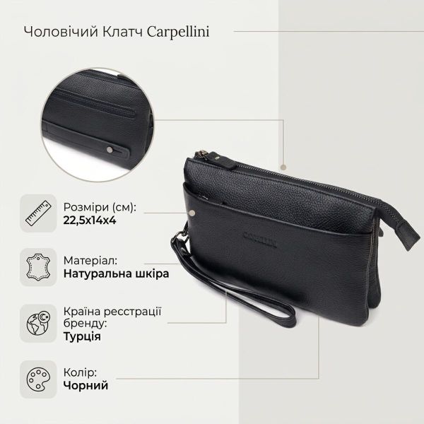 Мужской кожаный клатч для карт купюр и документов CANPELLINI 21557 Черный