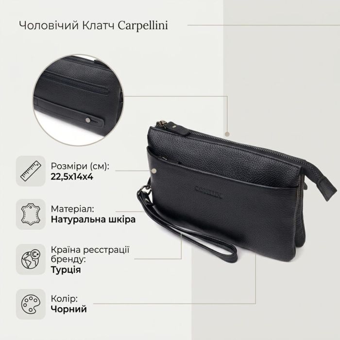 Мужской кожаный клатч для карт купюр и документов CANPELLINI 21557 Черный