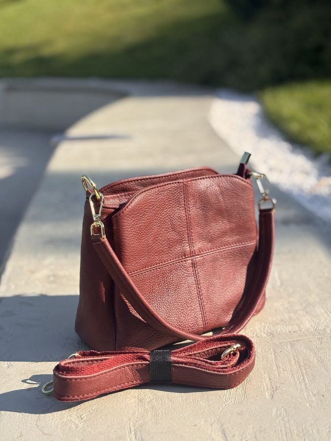 Женская кожаная сумка с тремя секциями Vintage 22981 Красный