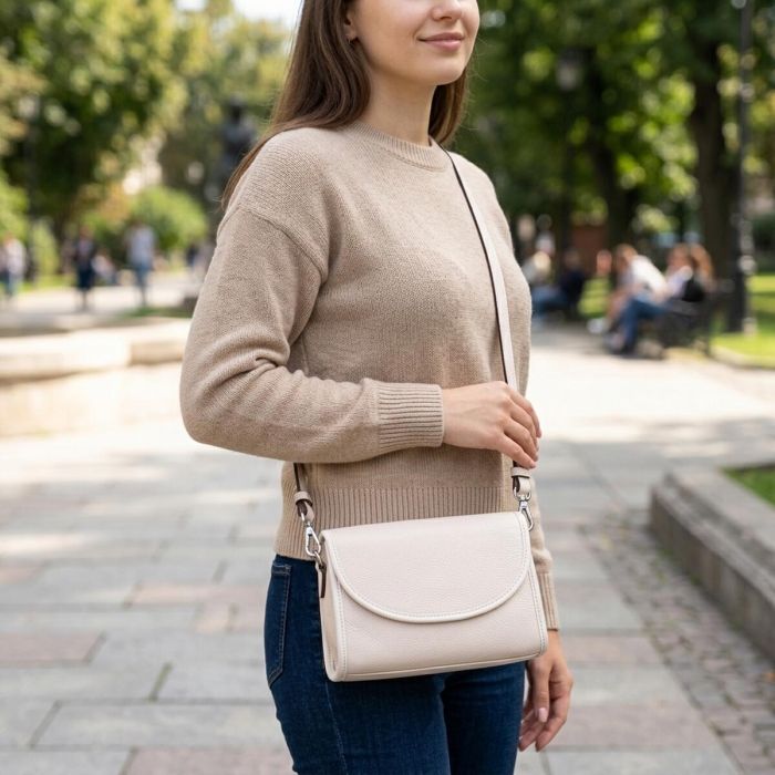 Женская кожаная сумка с полукруглым клапаном Vintage 22258 Белая