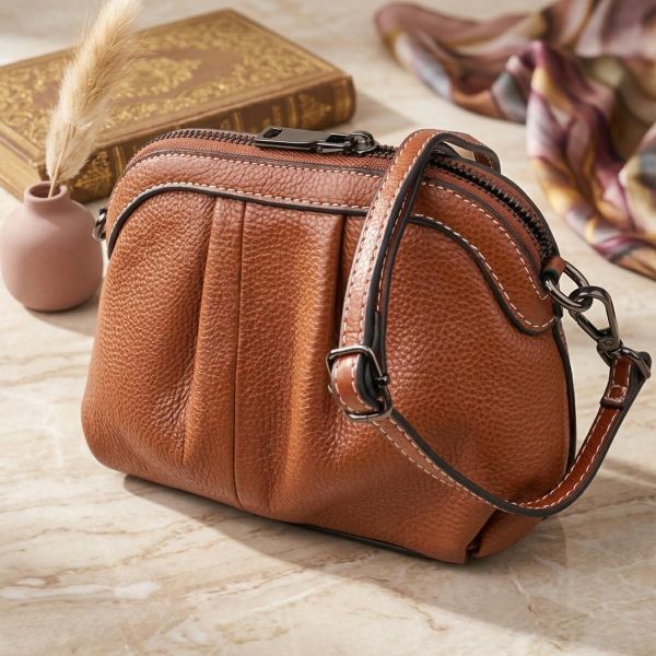 Женская сумка с драпировкой из натуральной кожи Vintage 22895 Коричневый