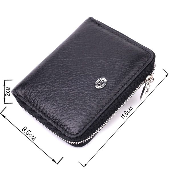 Женский кожаный кошелек на молнии с металлическим логотипом производителя ST Leather 19483 Черный